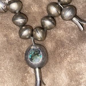 Vintage Navajo Squash Blossom Silver bead necklace. One bead with turquoise.